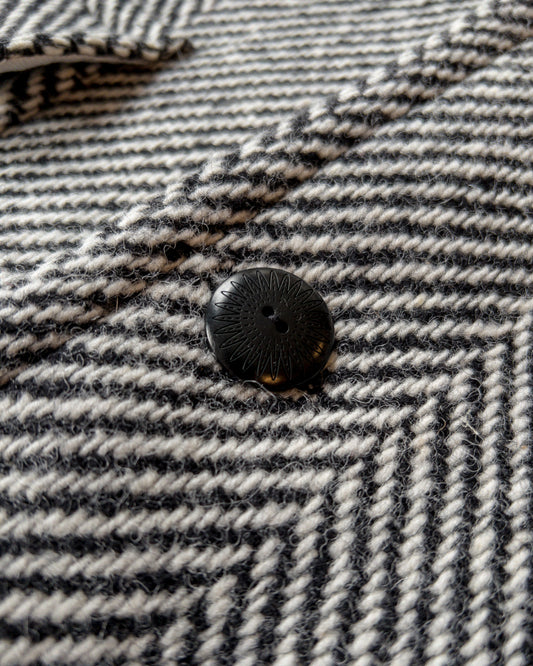 Raglan Wool Overcoat - Black/Cream Herringbone Tweed