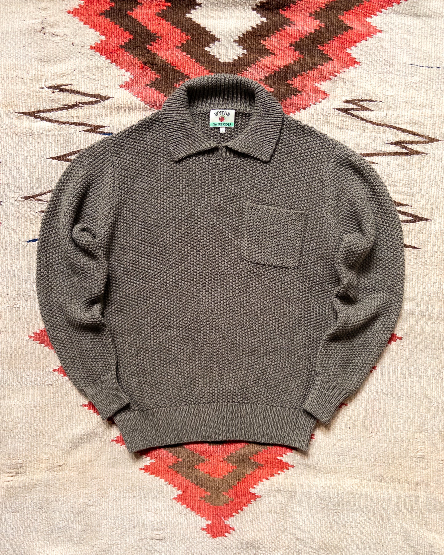 Moss Stitch Collared Sweater - Dusty Olive