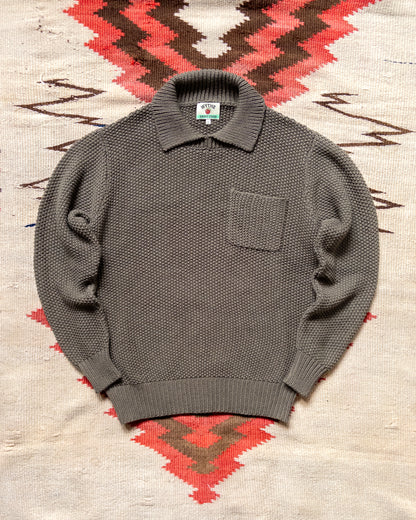 Moss Stitch Collared Sweater - Dusty Olive
