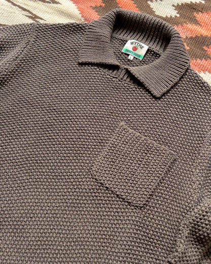 Moss Stitch Collared Sweater - Dusty Olive