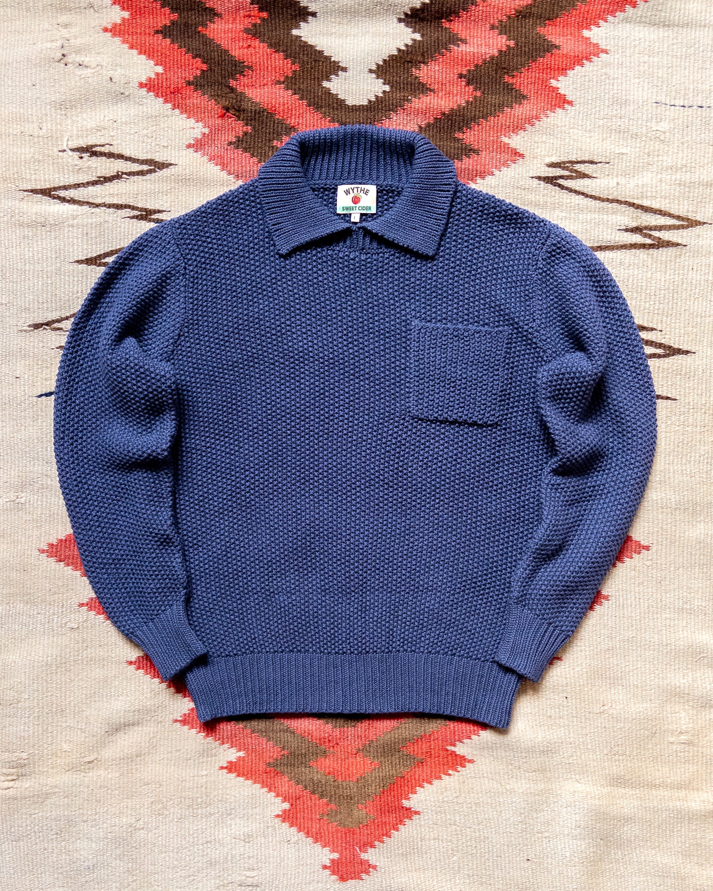 Moss Stitch Collared Sweater - Faded Navy