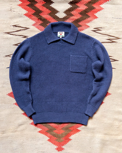 Moss Stitch Collared Sweater - Faded Navy