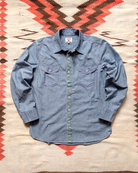 Embroidered Chambray Workshirt - Rinsed Indigo