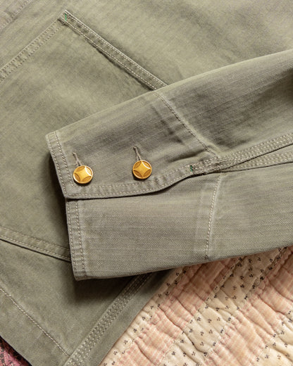 Japanese Cotton Herringbone Barn Jacket - Faded Olive