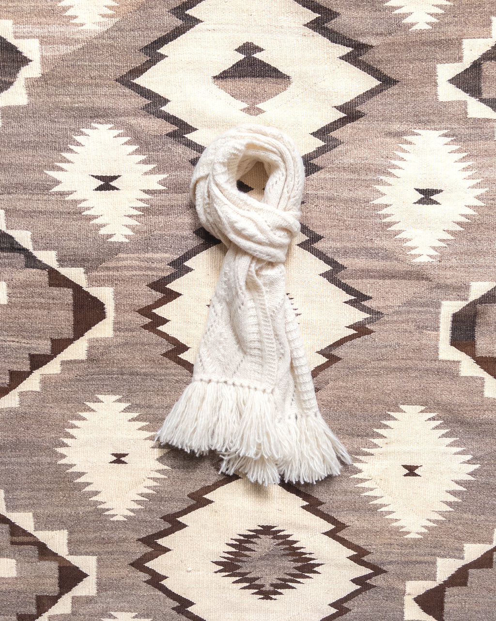 Alpaca Aran Knit Scarf - Cream