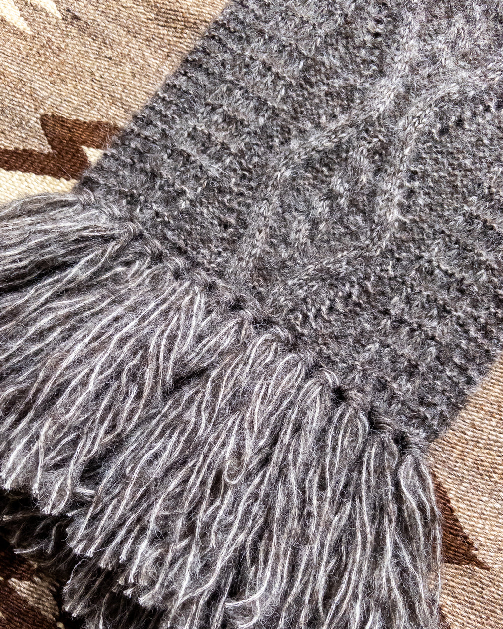 Alpaca Aran Knit Scarf - Charcoal