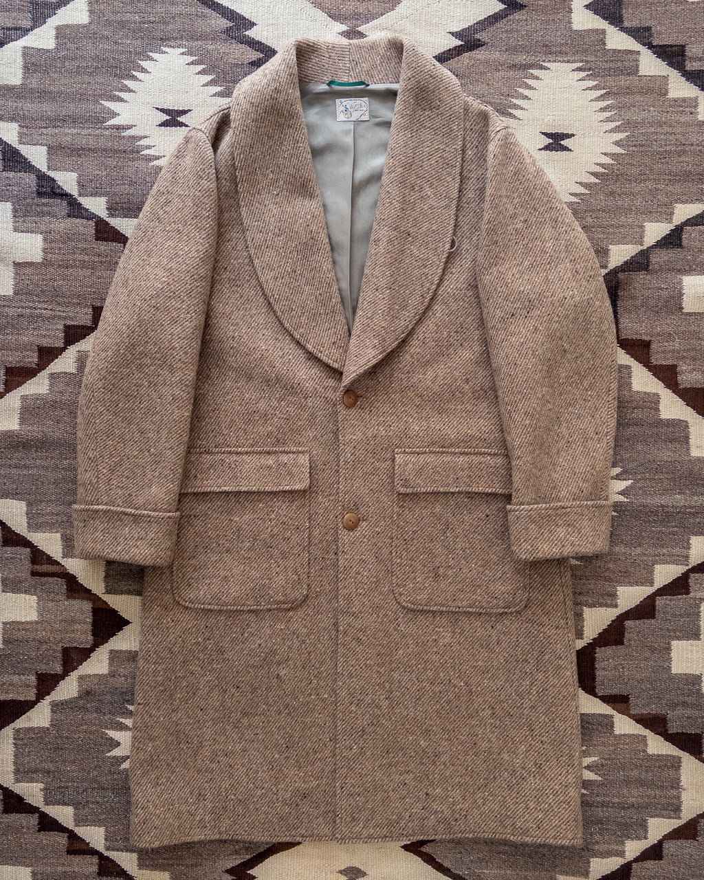 Shawl Collar Overcoat - Tan/Cream Alpaca Twill Tweed