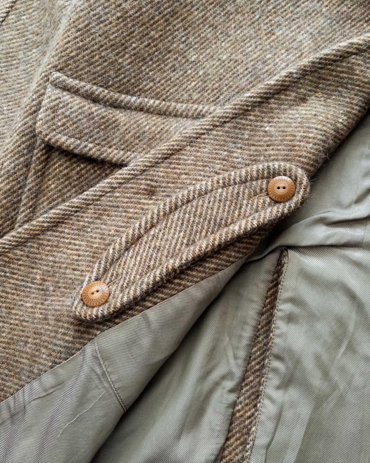 Raglan Overcoat - Olive/Cream Alpaca Twill Tweed