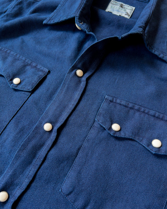 Indigo Yarn-Dyed Sateen Pearlsnap Shirt