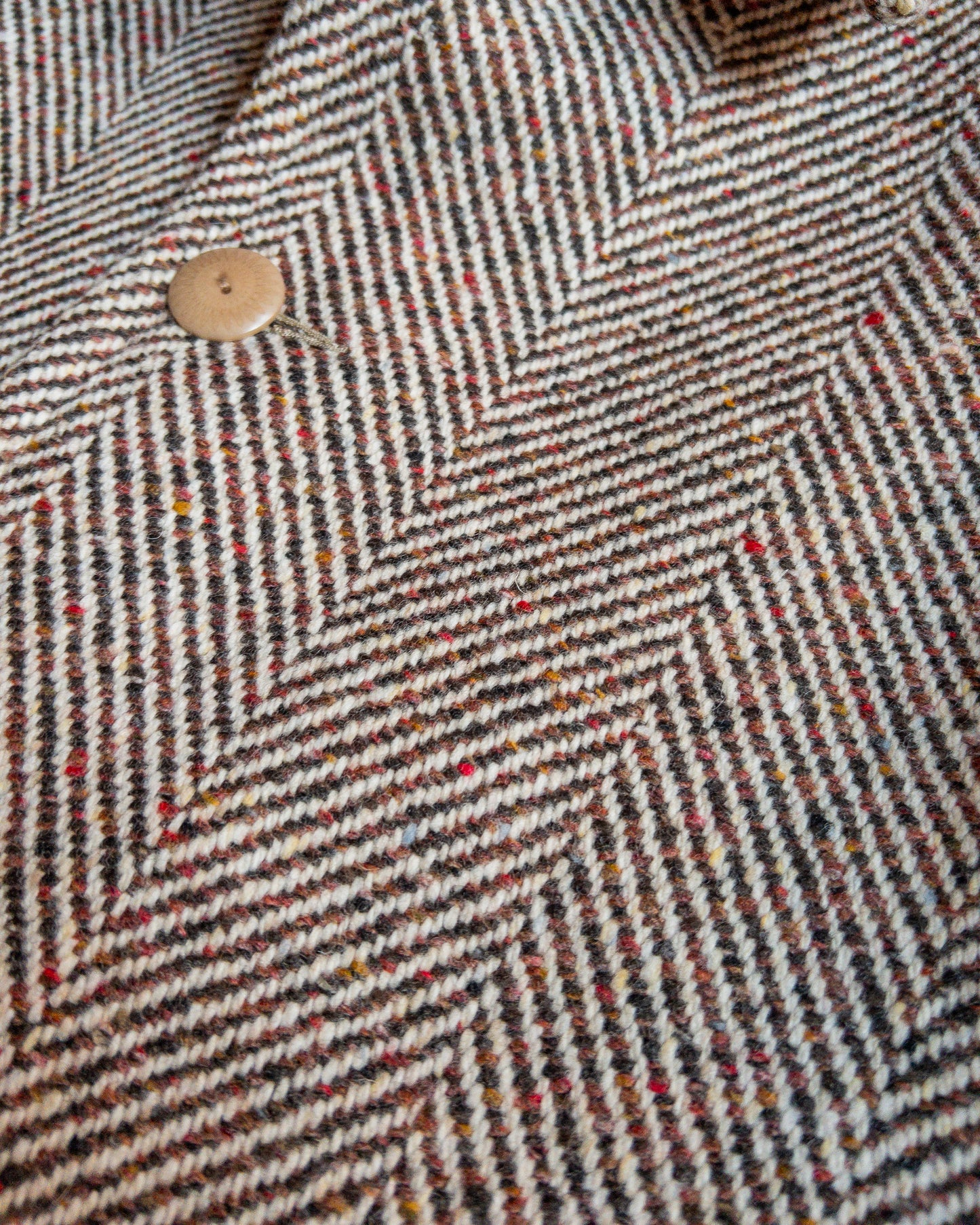 Raglan Wool Overcoat - Brown/Cream Donegal Herringbone