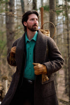 Shawl Collar Overcoat - Grey/Brown Barleycorn Tweed