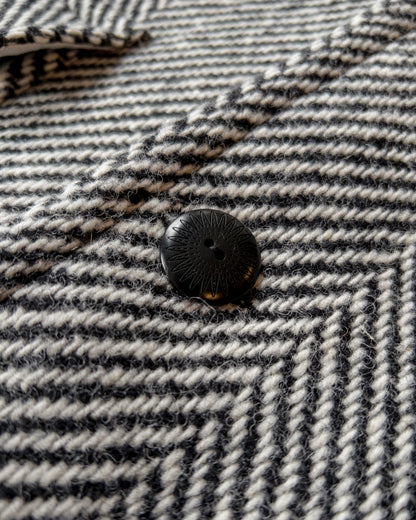 Raglan Wool Overcoat - Black/Cream Herringbone Tweed