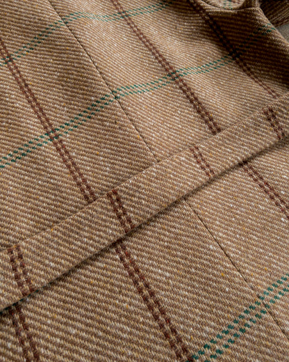 Shawl Collar Wool Overcoat - Rust and Evergreen Windowpane