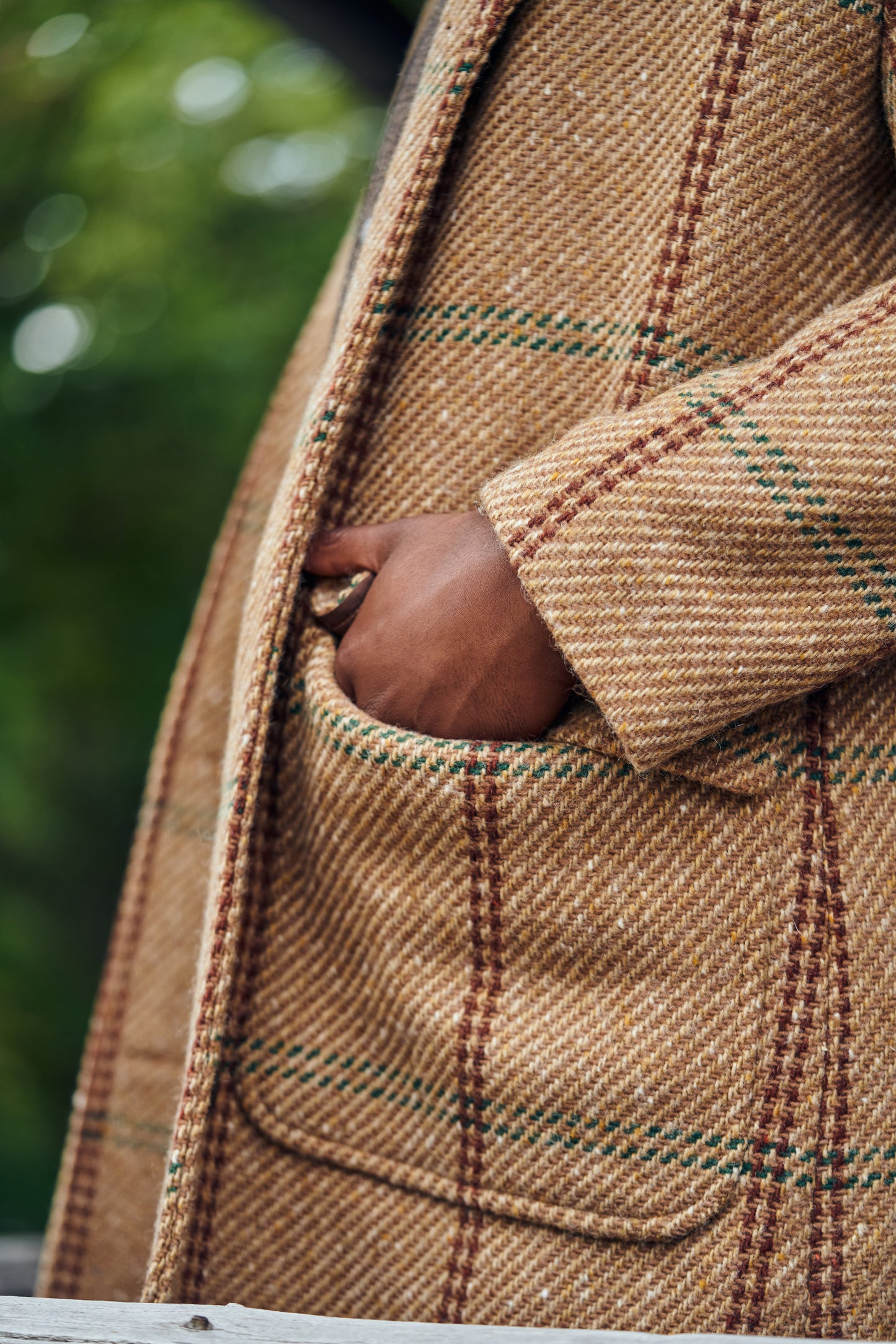 Shawl Collar Wool Overcoat - Rust and Evergreen Windowpane